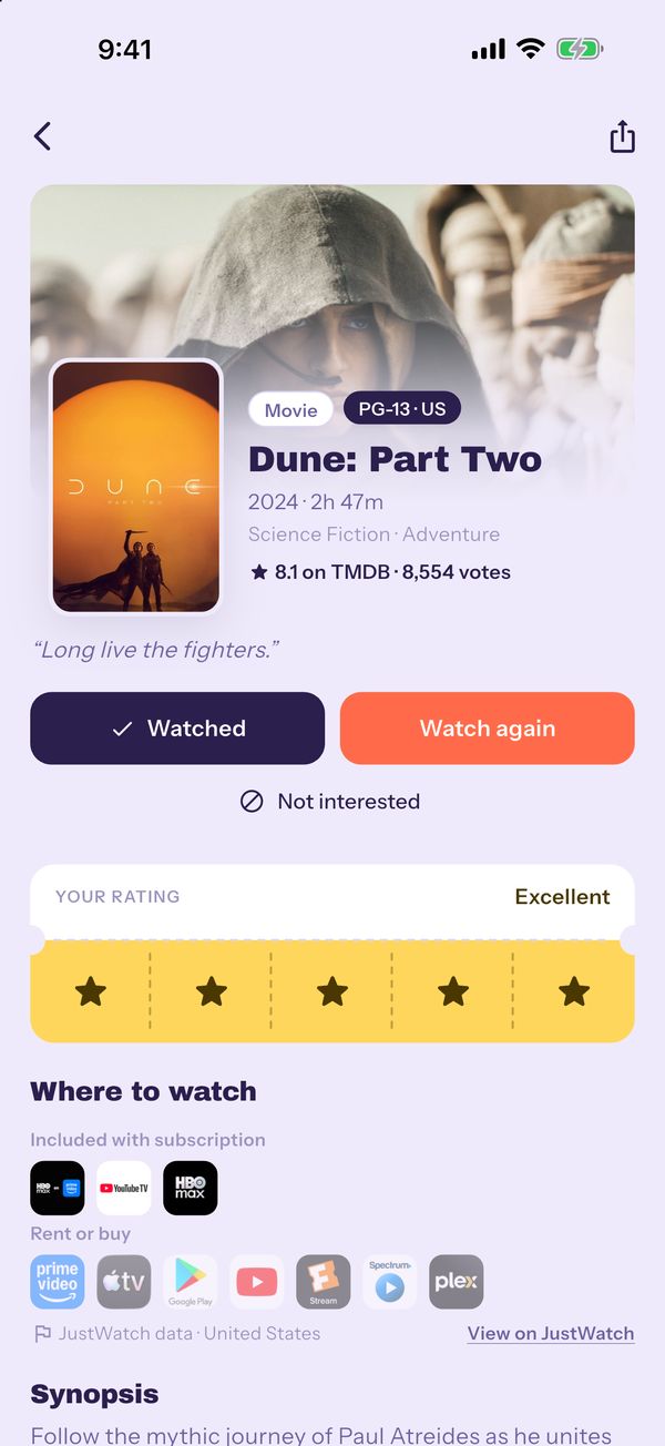 A title page with streaming services