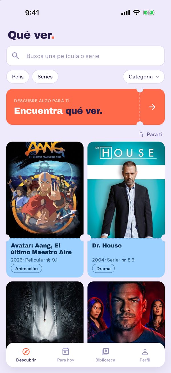 Pantalla Descubrir de Qué ver